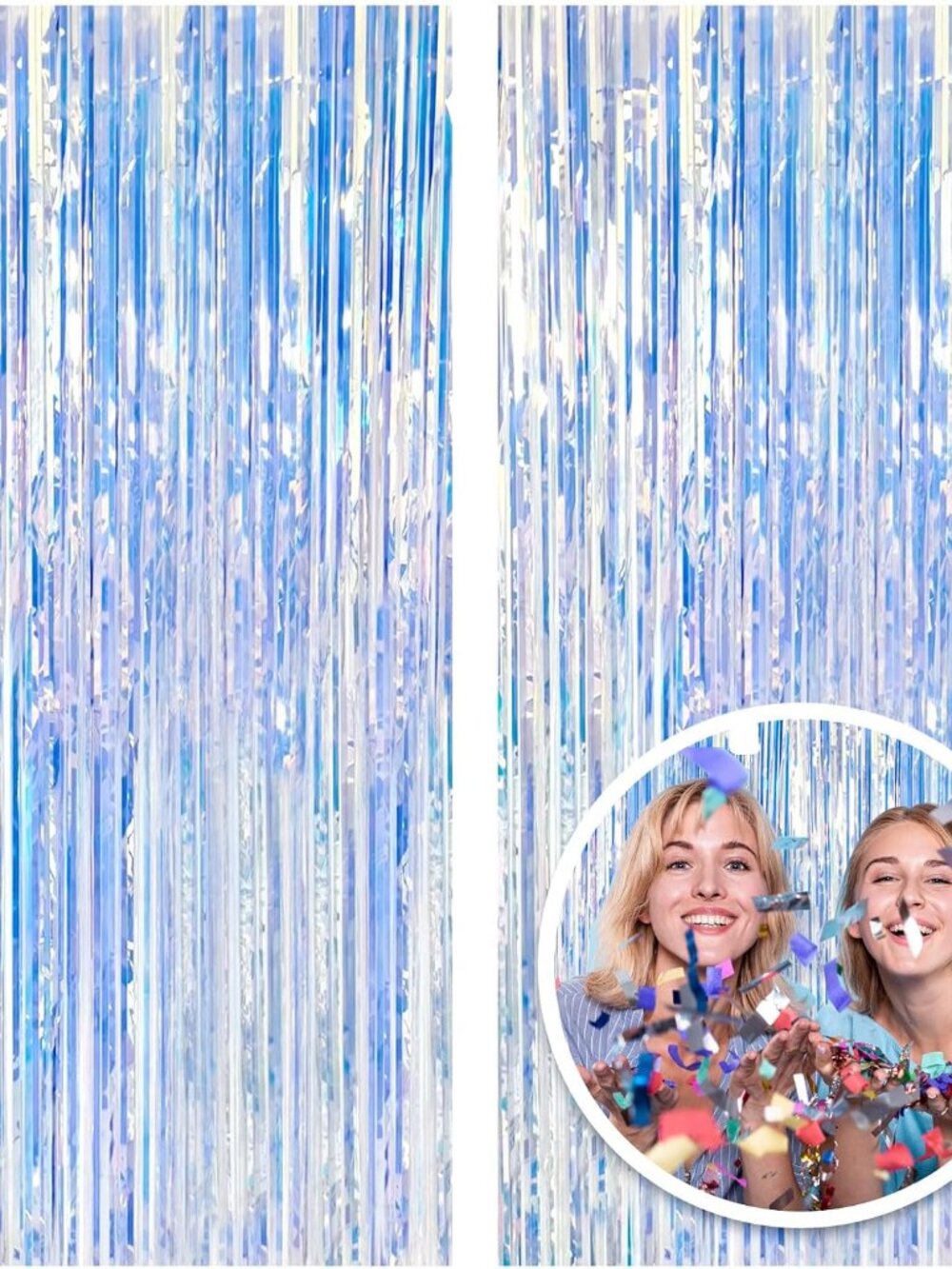 2 Pack Foil Curtain Backdrop Iridescent Metallic Tinsel Foil Fringe Curtains Pho
